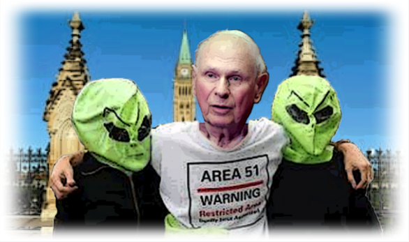 Hellyer, emerging from a tour of Parliament with two galactic friends, announced an inter-galactic trade deal.