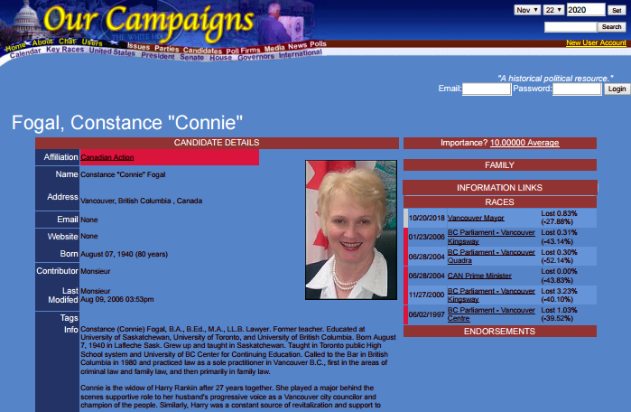 Connie Fogal and C-SAP listed at American voting web site